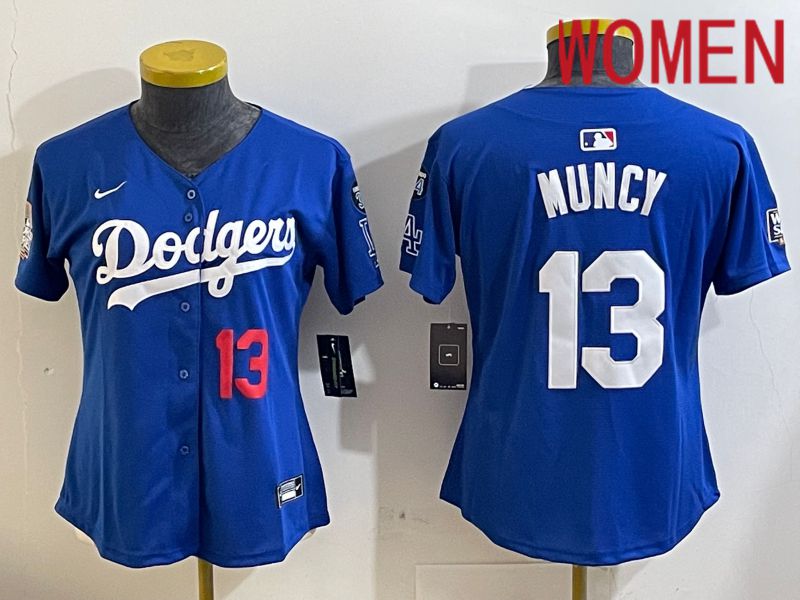Women Los Angeles Dodgers 13 Muncy Blue Game 2024 Nike MLB Jersey style 11216